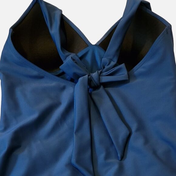 Cupshe Teal V-neck Tie Ruched One Piece Swimsuit Size S - Picture 4 of 5